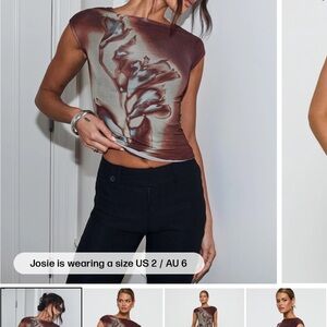 Motel Rocks Abstract Brown Short Sleeve Top